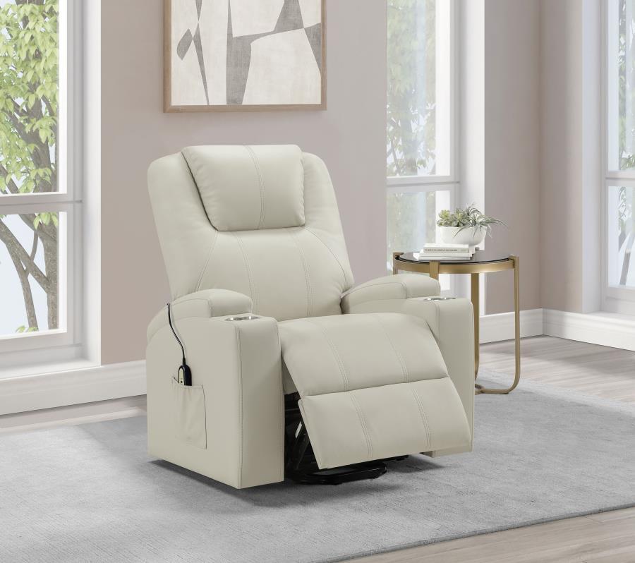 Armstrong - Upholstered Power Lift Massage Recliner - Ivory Lift Chair modern furniture Contempo Furniture