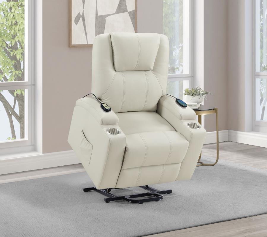 Armstrong - Upholstered Power Lift Massage Recliner - Ivory Lift Chair modern furniture Contempo Furniture