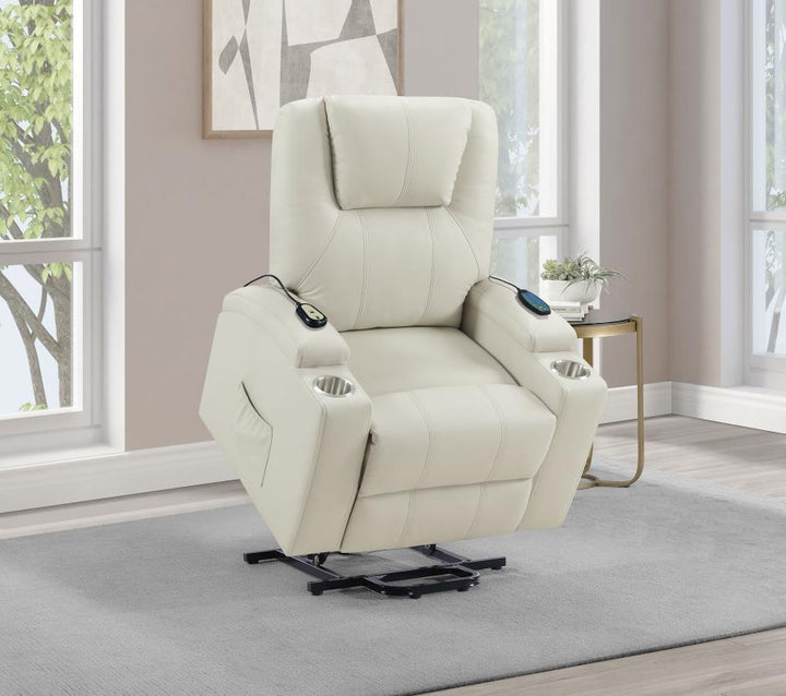 Armstrong - Upholstered Power Lift Massage Recliner - Ivory Lift Chair modern furniture Contempo Furniture