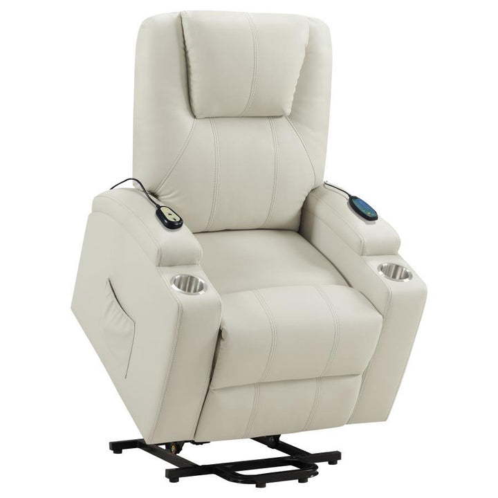 Armstrong - Upholstered Power Lift Massage Recliner - Ivory Lift Chair modern furniture Contempo Furniture