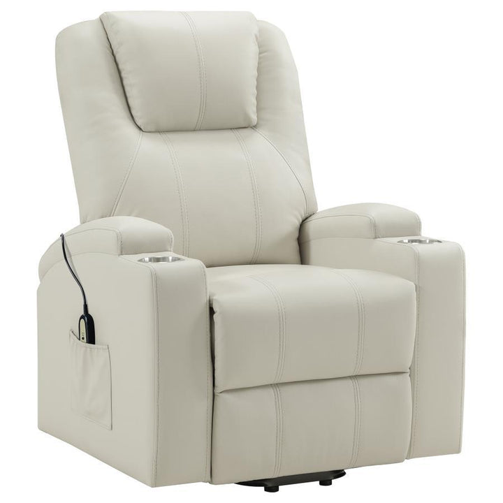 Armstrong - Upholstered Power Lift Massage Recliner - Ivory Lift Chair modern furniture Contempo Furniture