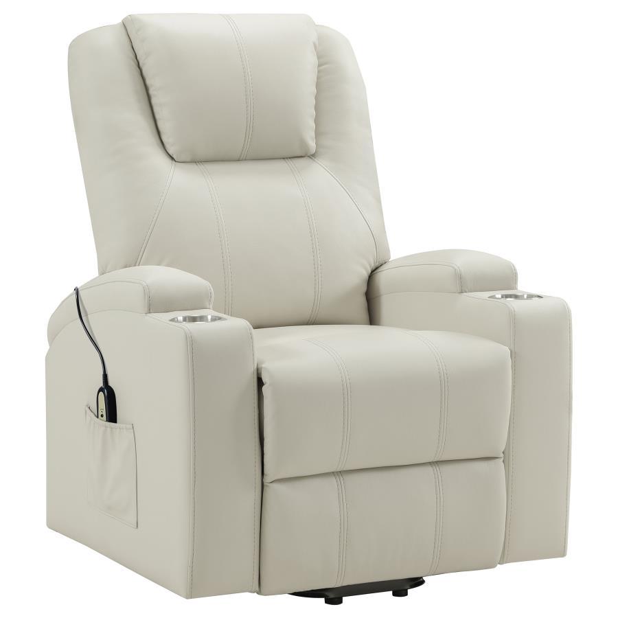 Armstrong - Upholstered Power Lift Massage Recliner - Ivory Lift Chair modern furniture Contempo Furniture