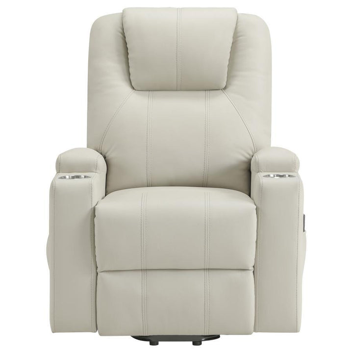 Armstrong - Upholstered Power Lift Massage Recliner - Ivory Lift Chair modern furniture Contempo Furniture