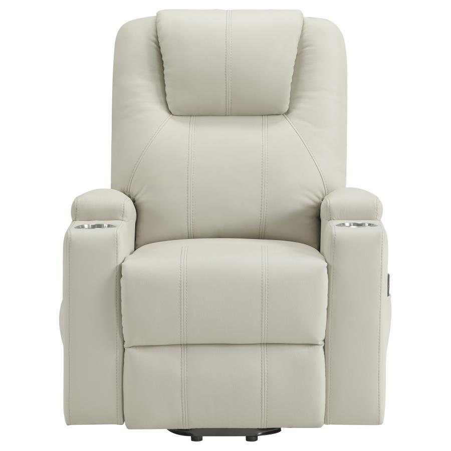 Armstrong - Upholstered Power Lift Massage Recliner - Ivory Lift Chair modern furniture Contempo Furniture