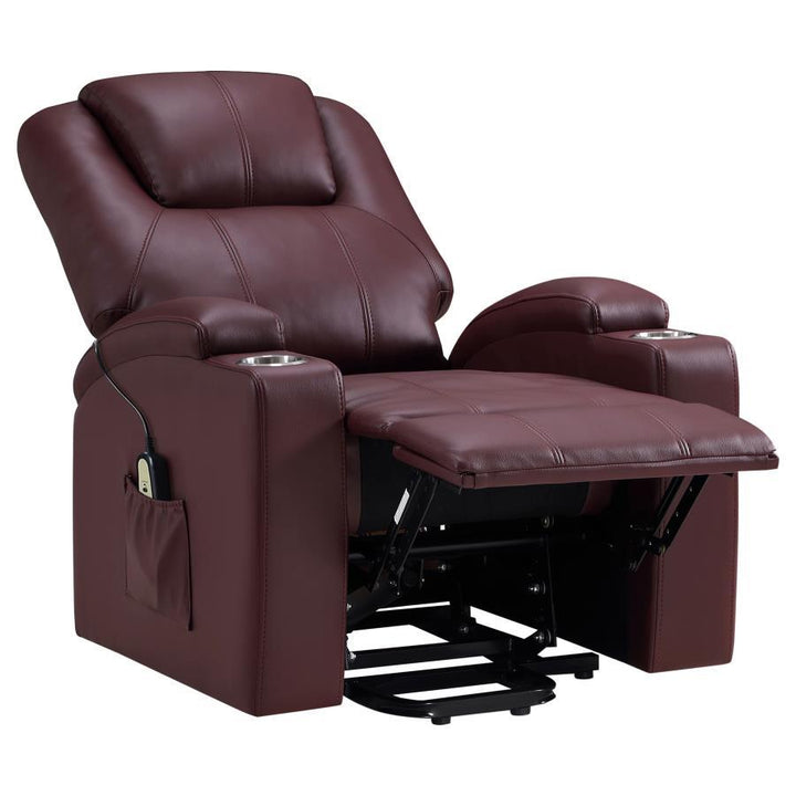 Armstrong - Upholstered Power Lift Massage Recliner - Wine Red Lift Chair modern furniture Contempo Furniture