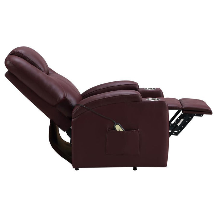 Armstrong - Upholstered Power Lift Massage Recliner - Wine Red Lift Chair modern furniture Contempo Furniture