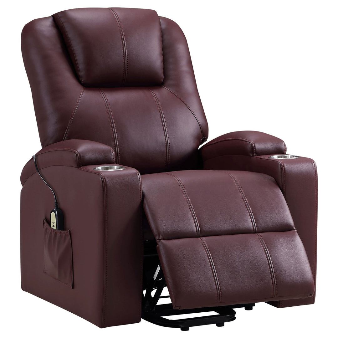 Armstrong - Upholstered Power Lift Massage Recliner - Wine Red Lift Chair modern furniture Contempo Furniture