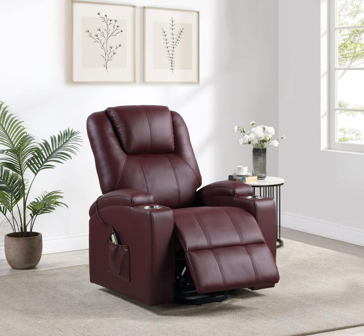 Armstrong - Upholstered Power Lift Massage Recliner - Wine Red Lift Chair modern furniture Contempo Furniture