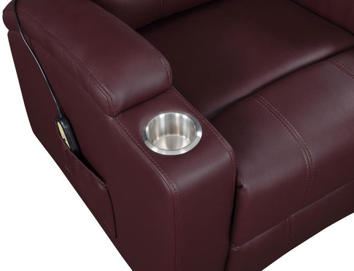 Armstrong - Upholstered Power Lift Massage Recliner - Wine Red Lift Chair modern furniture Contempo Furniture