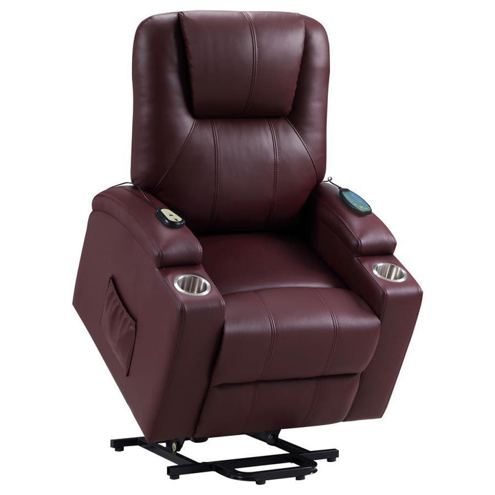 Armstrong - Upholstered Power Lift Massage Recliner - Wine Red Lift Chair modern furniture Contempo Furniture