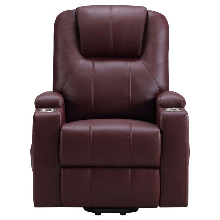 Armstrong - Upholstered Power Lift Massage Recliner - Wine Red Lift Chair modern furniture Contempo Furniture