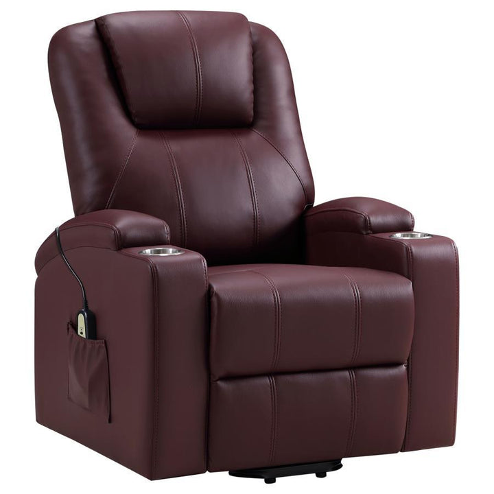 Armstrong - Upholstered Power Lift Massage Recliner - Wine Red Lift Chair modern furniture Contempo Furniture
