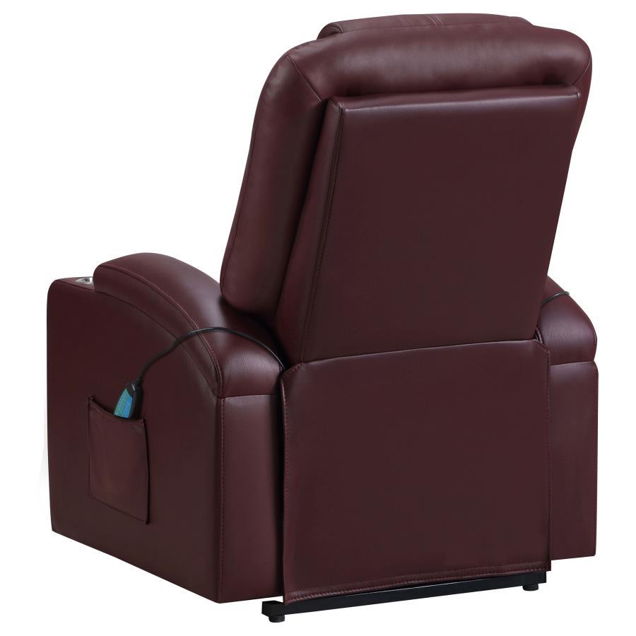 Armstrong - Upholstered Power Lift Massage Recliner - Wine Red Lift Chair modern furniture Contempo Furniture