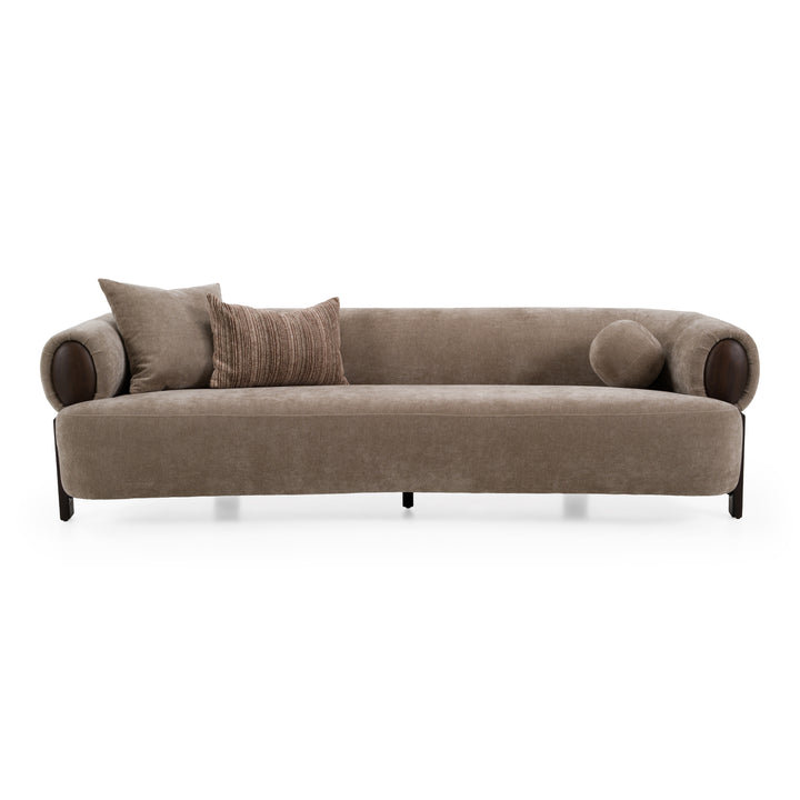 Arnaud - Modern Tan Fabric + Brown Oak Sofa