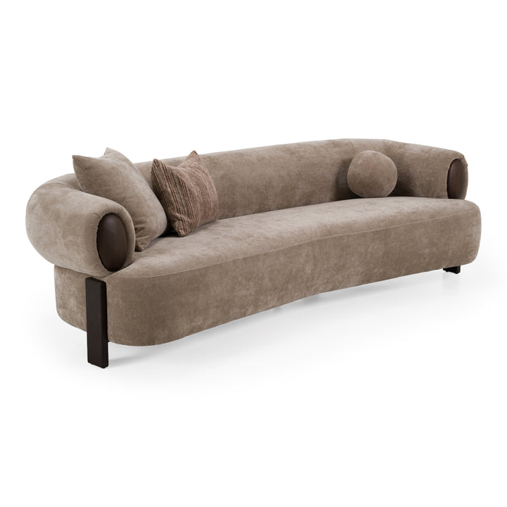 Arnaud - Modern Tan Fabric + Brown Oak Sofa