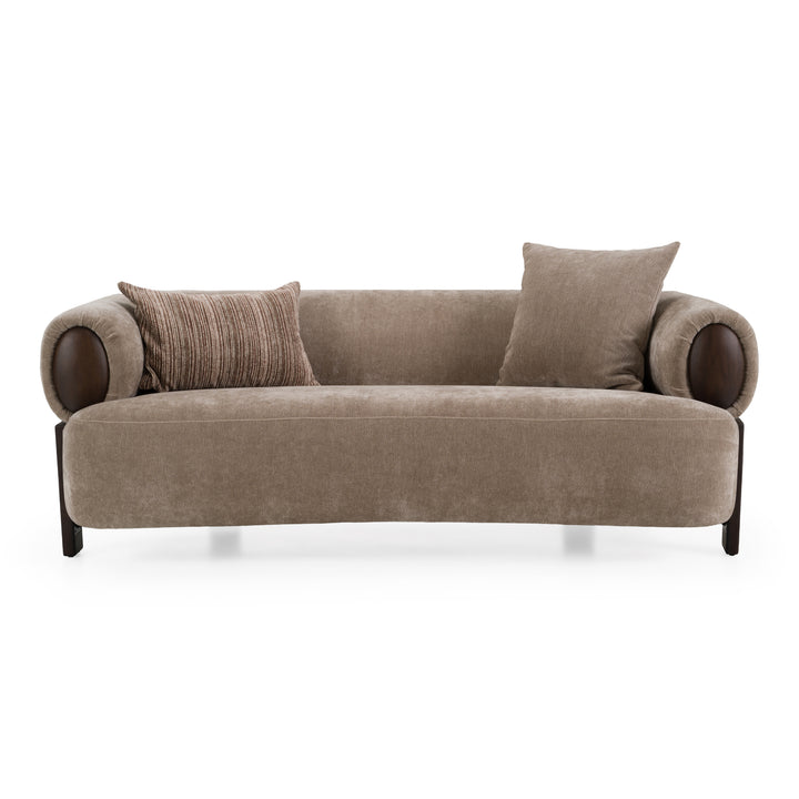 Arnaud - Modern Tan Fabric + Brown Oak Loveseat Sofa