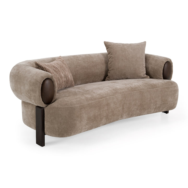 Arnaud - Modern Tan Fabric + Brown Oak Loveseat Sofa