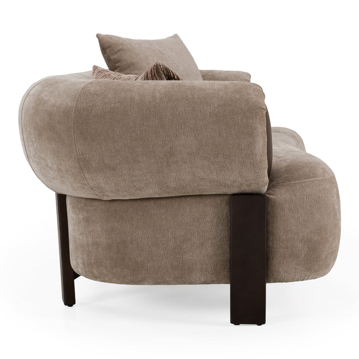 Arnaud - Modern Tan Fabric + Brown Oak Loveseat Sofa