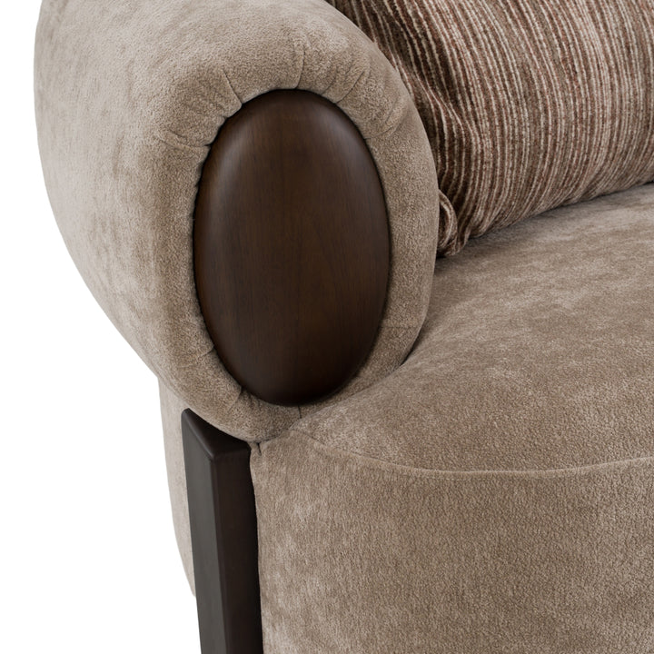 Arnaud - Modern Tan Fabric + Brown Oak Loveseat Sofa