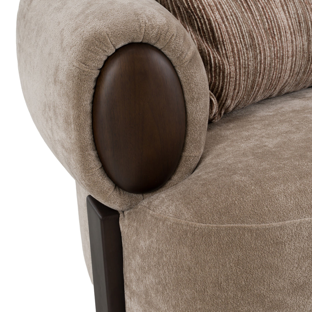 Arnaud - Modern Tan Fabric + Brown Oak Loveseat Sofa