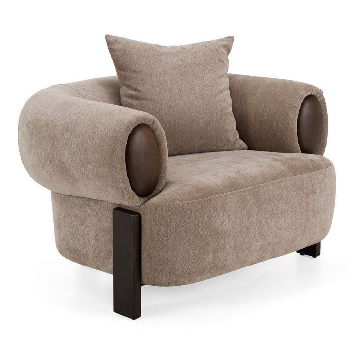 Arnaud - Modern Tan Fabric + Brown Oak Accent Chair