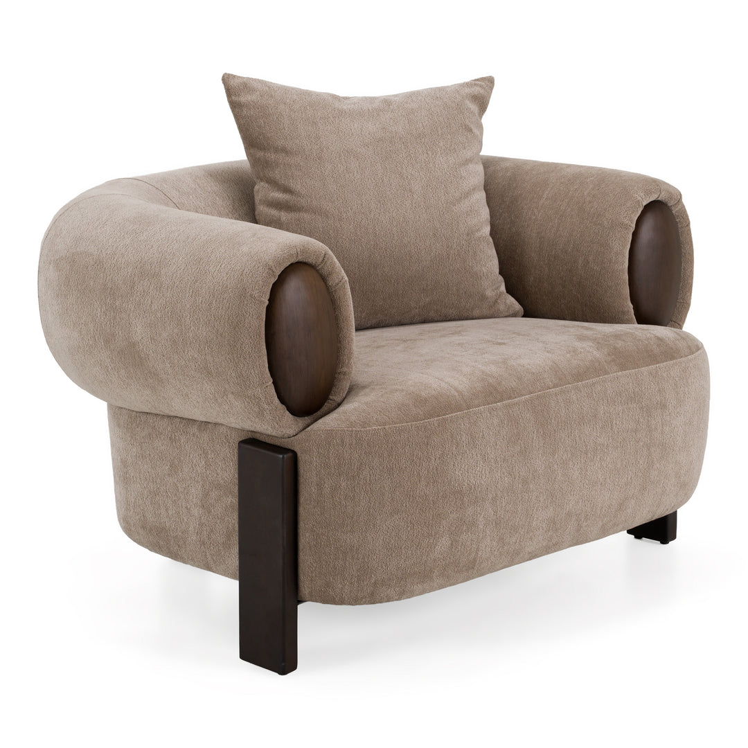 Arnaud - Modern Tan Fabric + Brown Oak Accent Chair