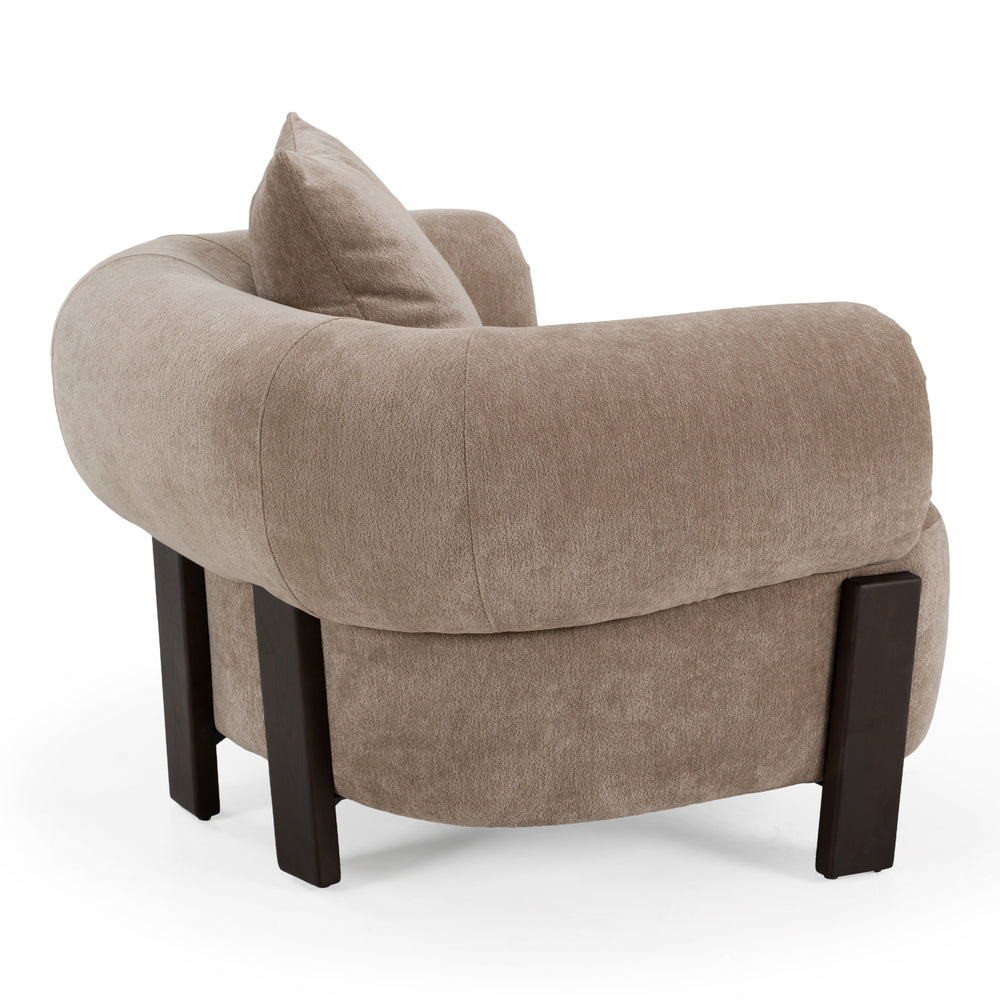 Arnaud - Modern Tan Fabric + Brown Oak Accent Chair - View 3