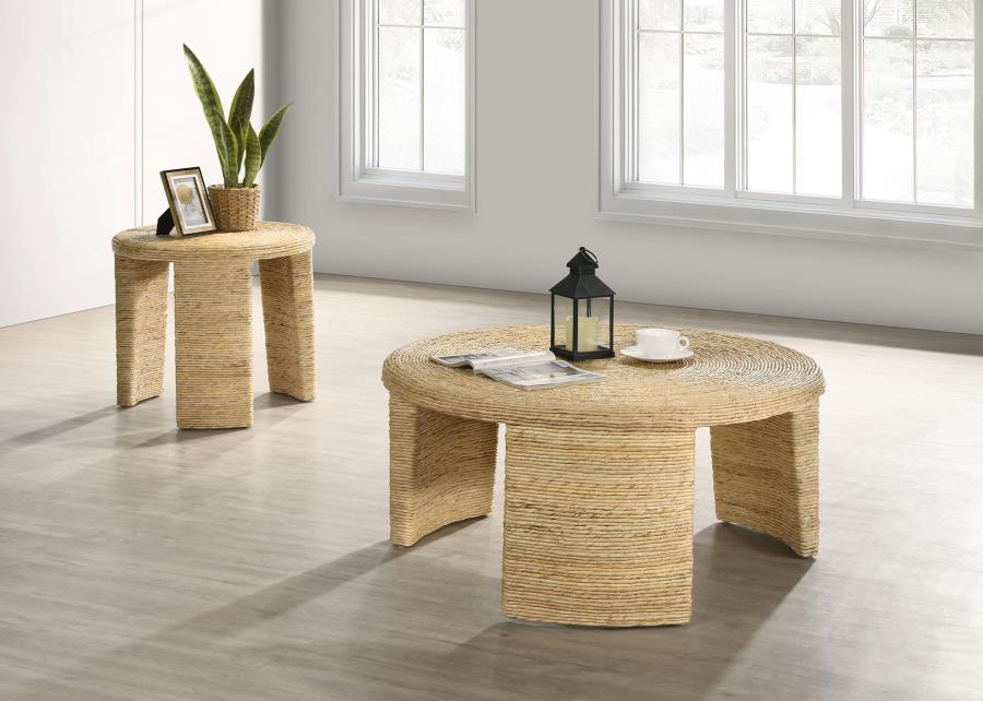 Artina - 2 Piece Rattan Coffee And End Table Set - Natural Table Set modern furniture Contempo Furniture