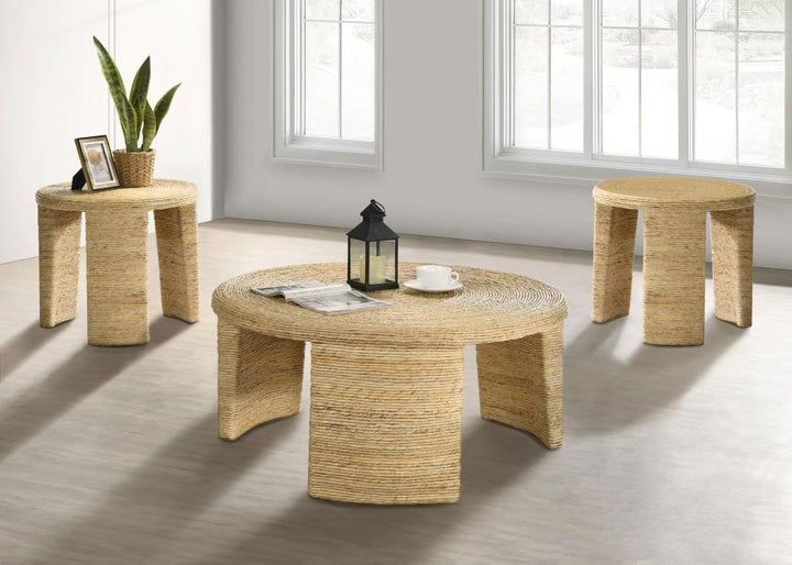 Artina - 3 Piece Rattan Coffee And End Table Set - Natural Table Set modern furniture Contempo Furniture