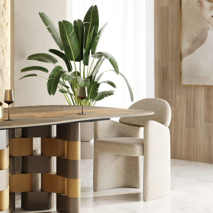 Ashley - Modern Beige Fabric + Brushed Brass Dining Chair