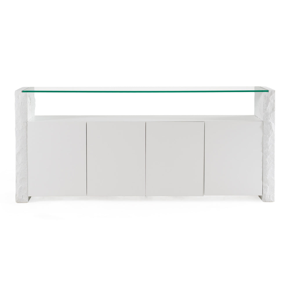 Ashley - Modern Glass + White Fiberglass Buffet