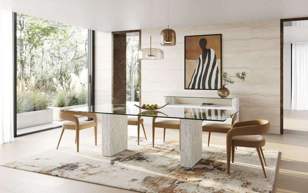 Ashley - Modern Glass + White Fiberglass Dining Table