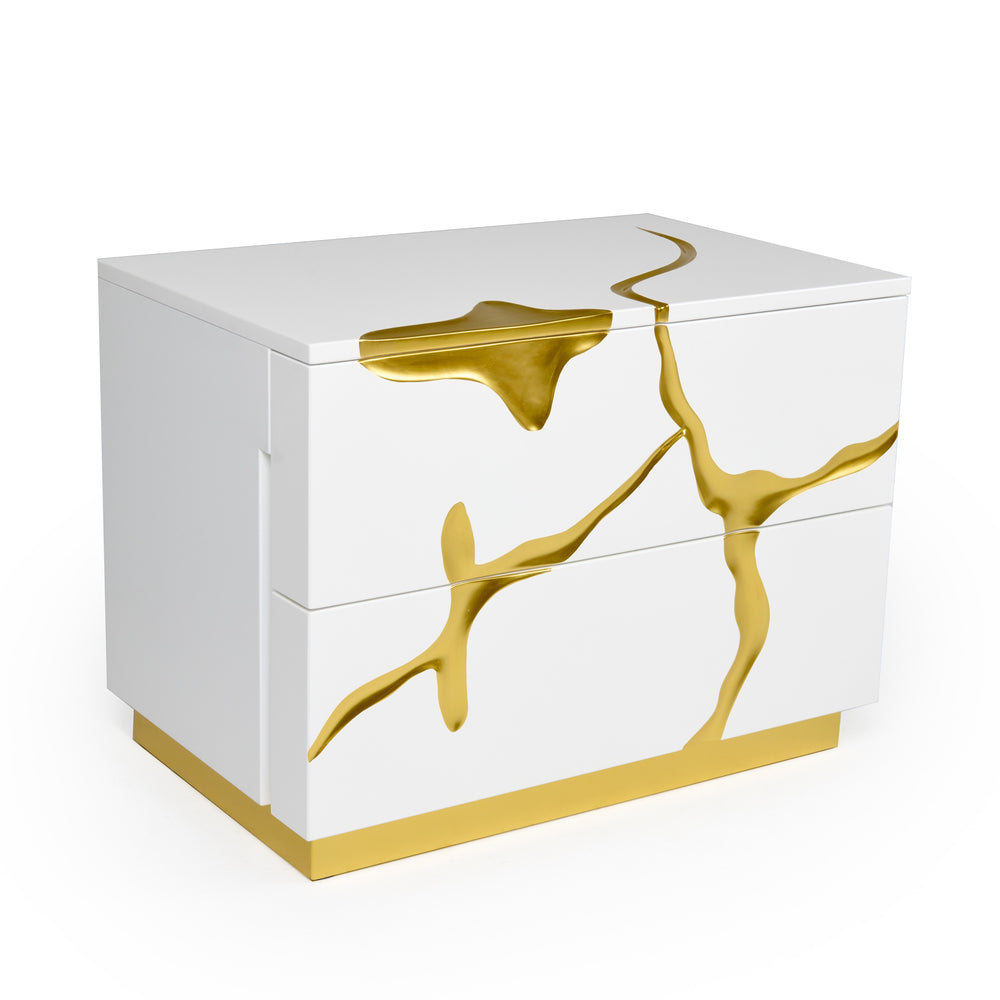 Aspen Modern Wide White and Gold Nightstand - View 2