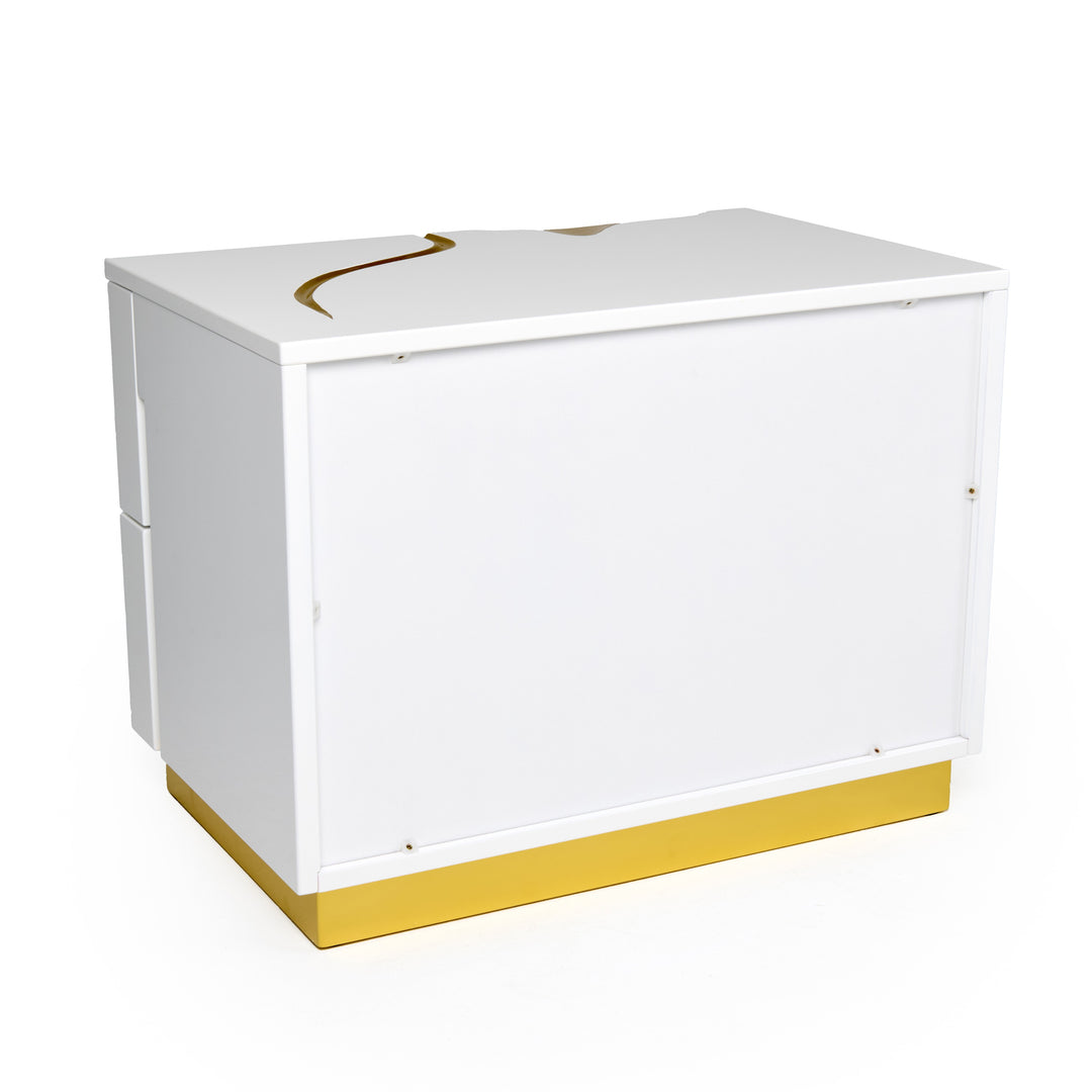 Aspen Modern Wide White and Gold Nightstand