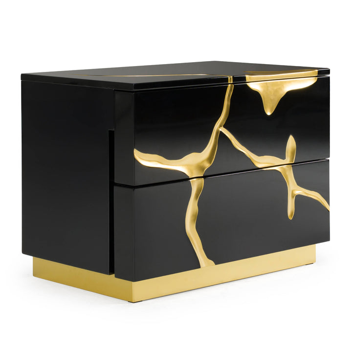 Aspen - Modern Wide Black and Gold Nightstand