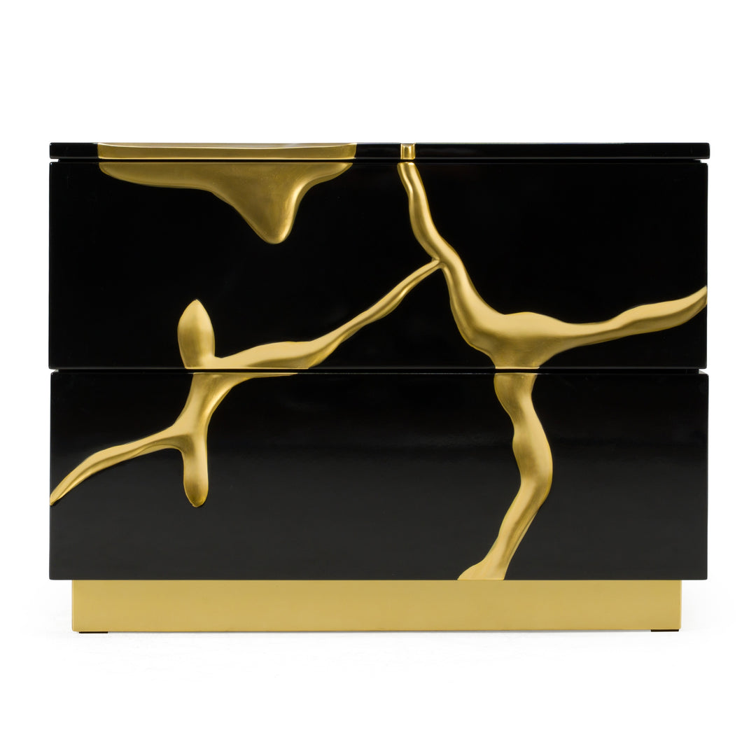 Aspen  Modern Wide Black and Gold Nightstand