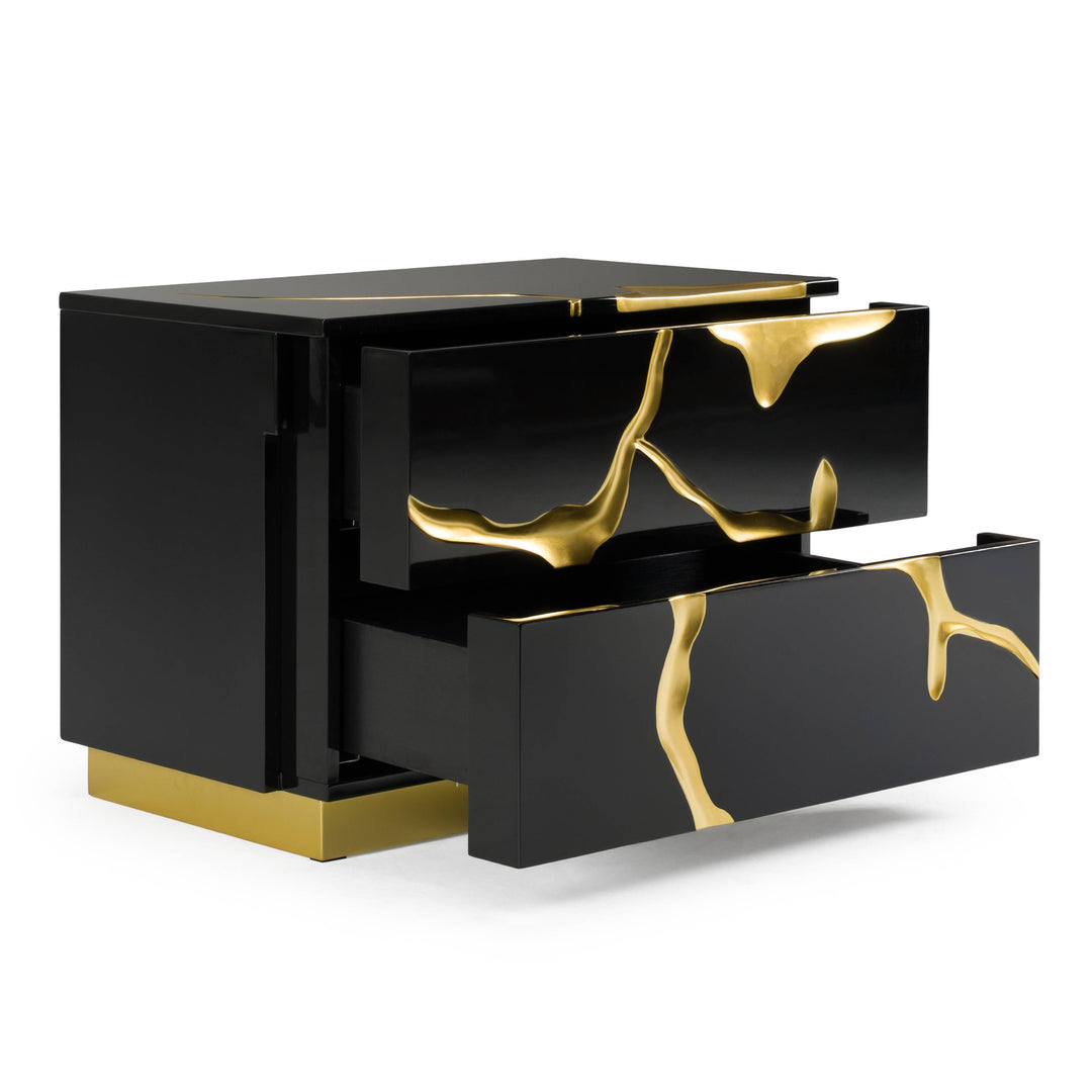 Aspen  Modern Wide Black and Gold Nightstand