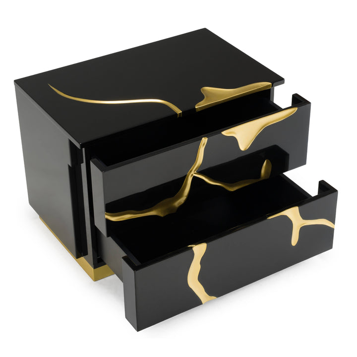 Aspen - Modern Wide Black and Gold Nightstand
