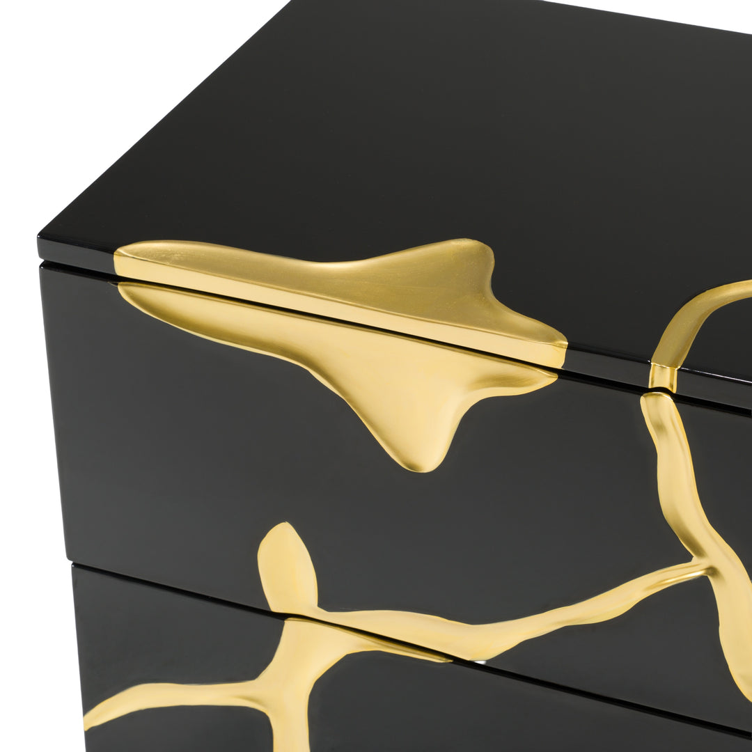 Aspen  Modern Wide Black and Gold Nightstand