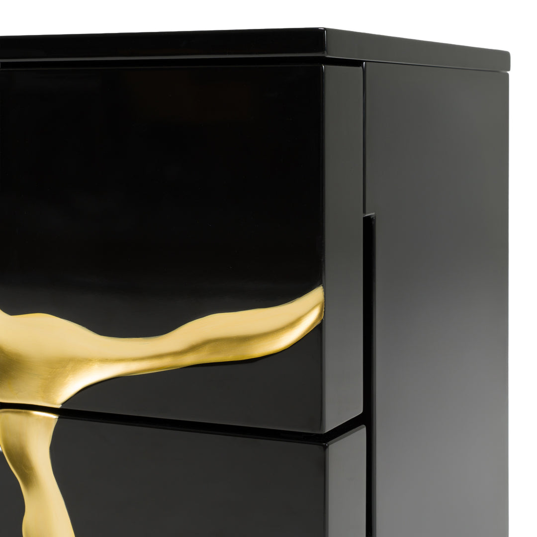 Aspen - Modern Wide Black and Gold Nightstand
