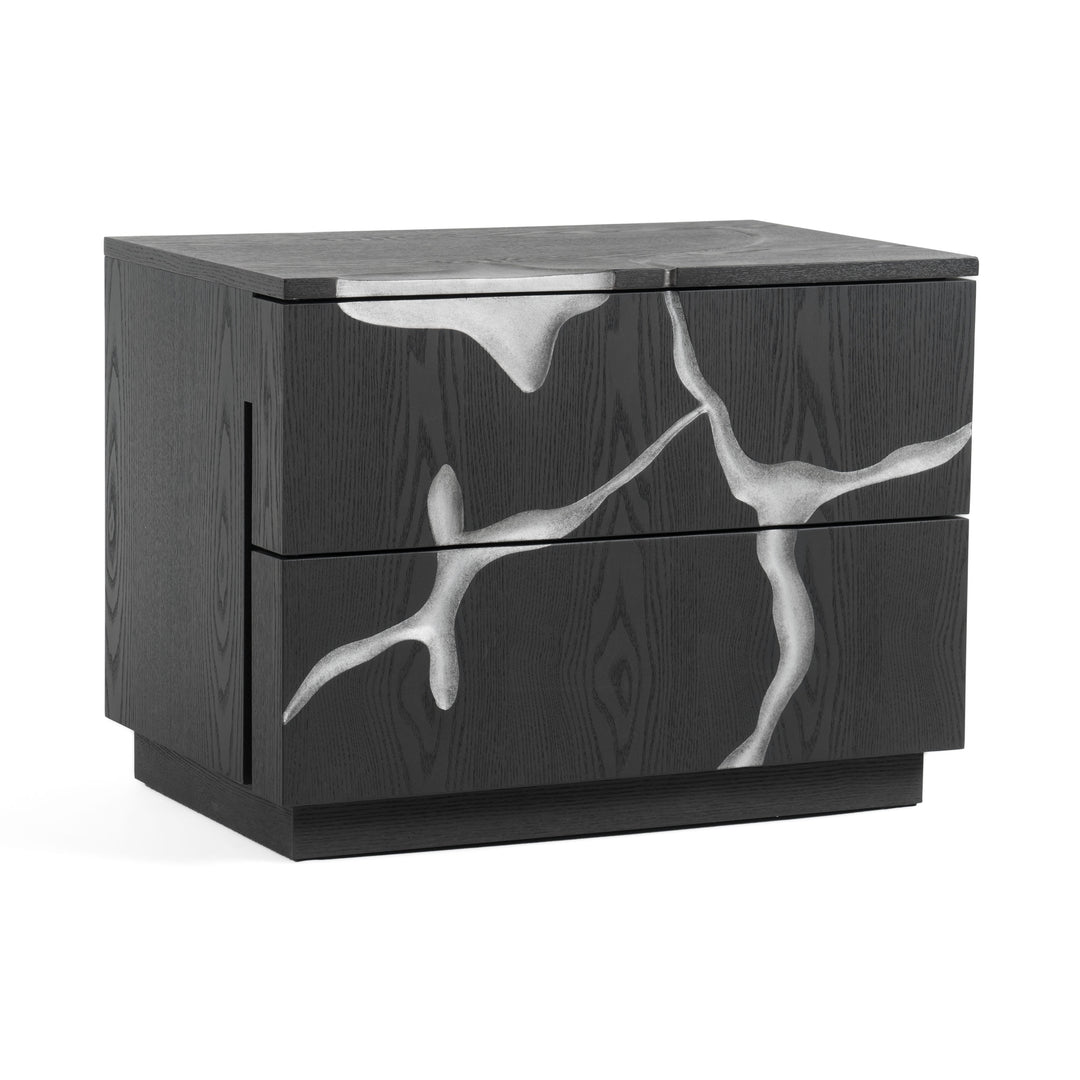 Aspen  Modern Matte Brown Ash & Silver Nightstand