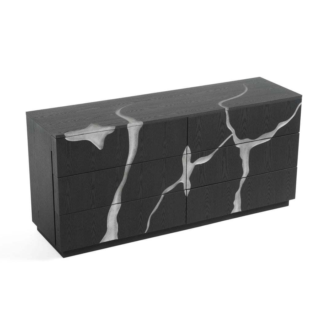Aspen - Modern Matte Brown Ash & Silver Dresser