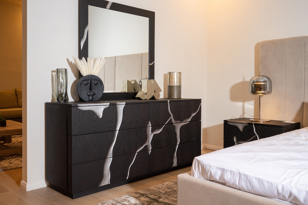 Aspen - Modern Matte Brown Ash & Silver Dresser