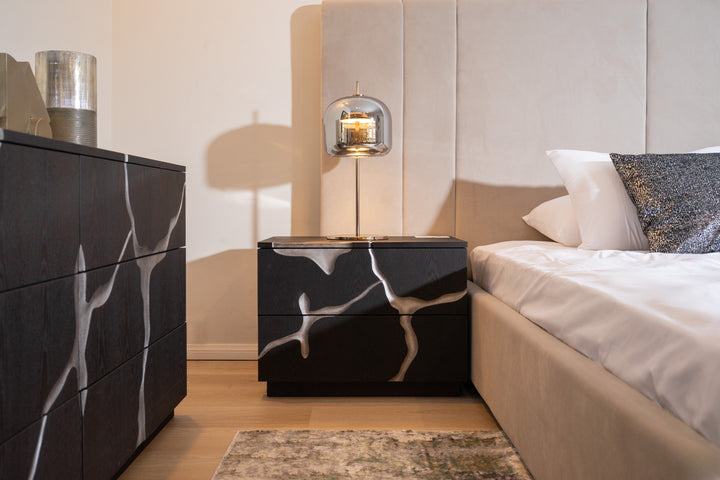 Aspen - Modern Matte Brown Ash &amp; Silver Nightstand