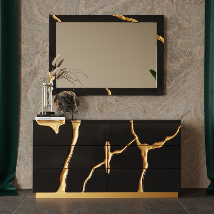 Aspen - Modern Black + Gold 4-Piece Bedroom Set