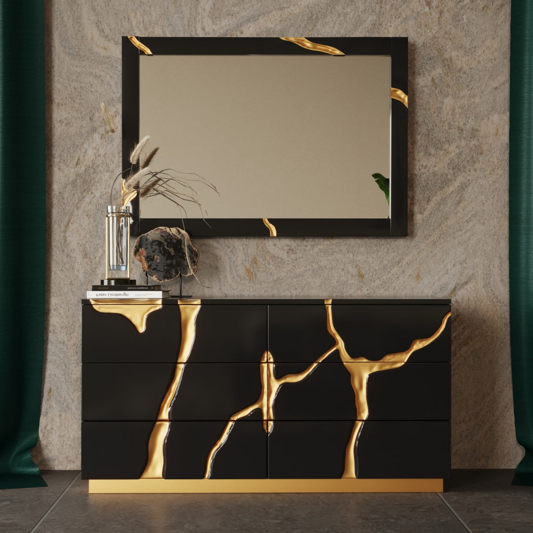 Aspen - Modern Black + Gold 4-Piece Bedroom Set