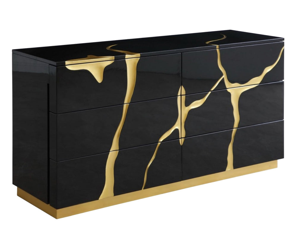 Aspen - Modern Black + Gold 4-Piece Bedroom Set - View 6