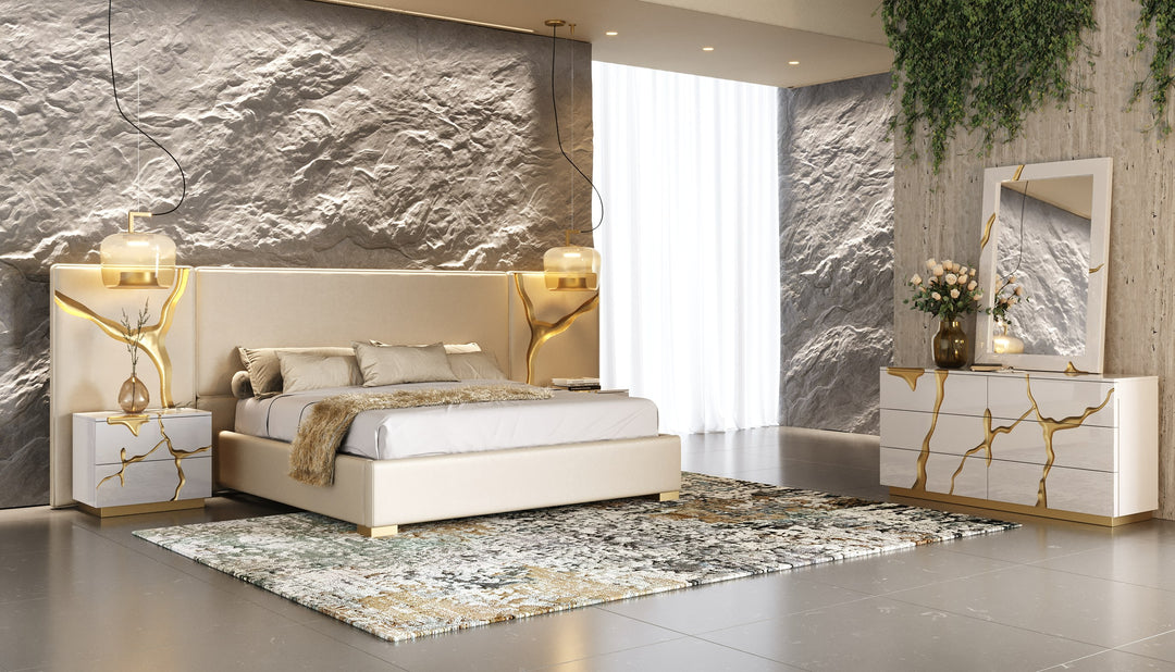 Aspen Modern Wide White and Gold Dresser