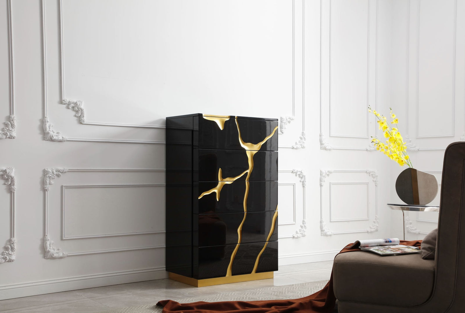 Aspen - Modern Black  and  Gold Chest