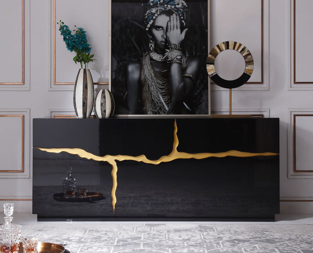Aspen - Modern High Gloss Black & Gold Buffet